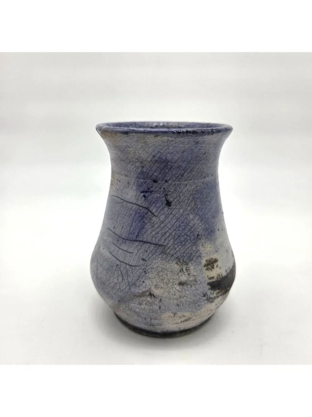 Vintage Blue Raku Pottery Vase Signed Sue